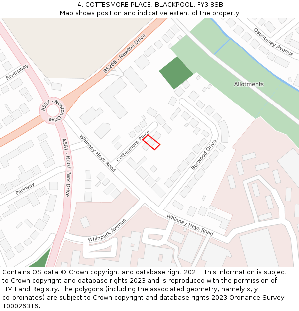 4, COTTESMORE PLACE, BLACKPOOL, FY3 8SB: Location map and indicative extent of plot