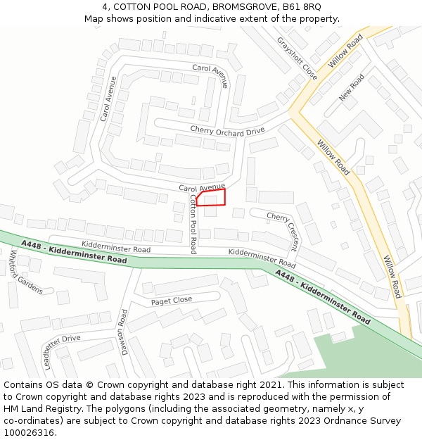 4, COTTON POOL ROAD, BROMSGROVE, B61 8RQ: Location map and indicative extent of plot