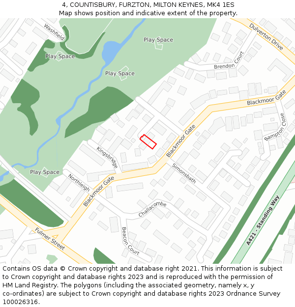4, COUNTISBURY, FURZTON, MILTON KEYNES, MK4 1ES: Location map and indicative extent of plot