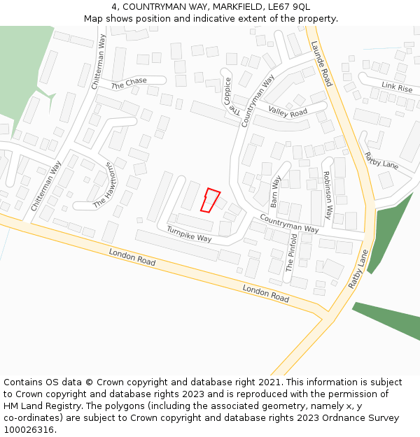 4, COUNTRYMAN WAY, MARKFIELD, LE67 9QL: Location map and indicative extent of plot