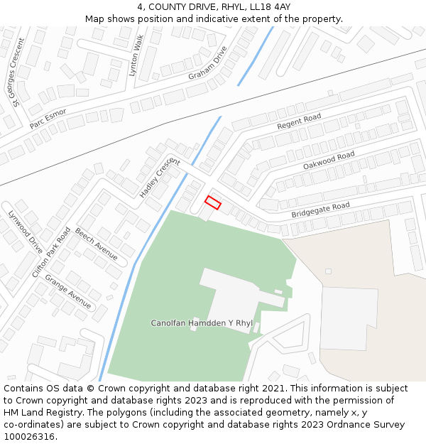 4, COUNTY DRIVE, RHYL, LL18 4AY: Location map and indicative extent of plot