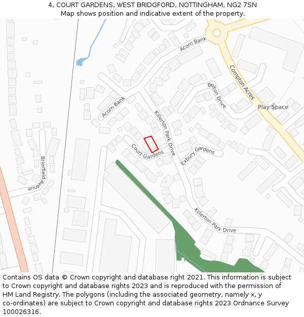 4, COURT GARDENS, WEST BRIDGFORD, NOTTINGHAM, NG2 7SN: Location map and indicative extent of plot