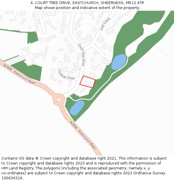 4, COURT TREE DRIVE, EASTCHURCH, SHEERNESS, ME12 4TR: Location map and indicative extent of plot