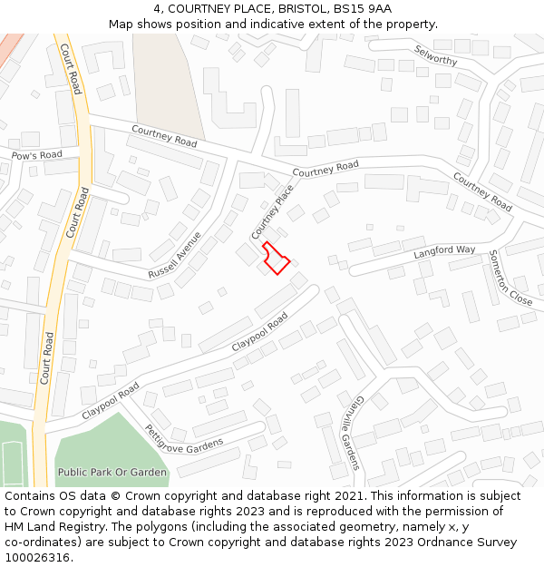 4, COURTNEY PLACE, BRISTOL, BS15 9AA: Location map and indicative extent of plot