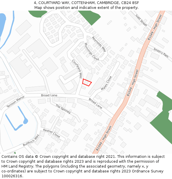 4, COURTYARD WAY, COTTENHAM, CAMBRIDGE, CB24 8SF: Location map and indicative extent of plot