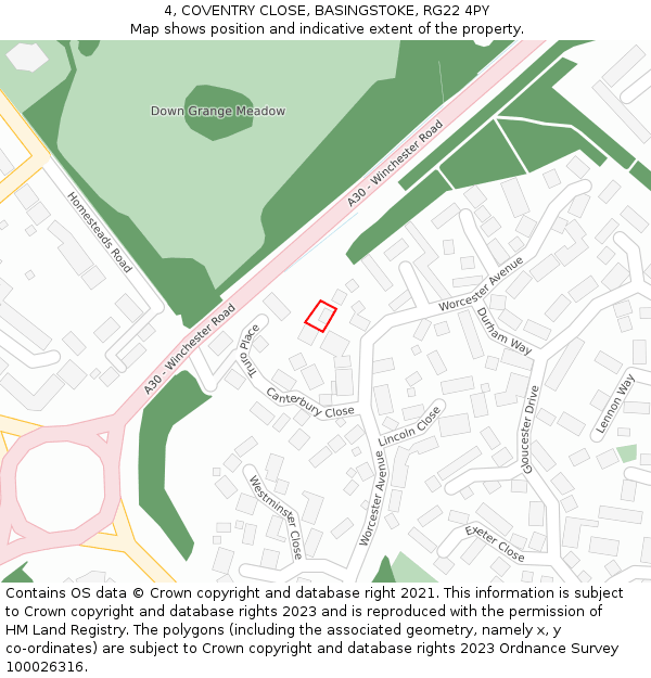 4, COVENTRY CLOSE, BASINGSTOKE, RG22 4PY: Location map and indicative extent of plot
