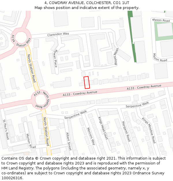 4, COWDRAY AVENUE, COLCHESTER, CO1 1UT: Location map and indicative extent of plot