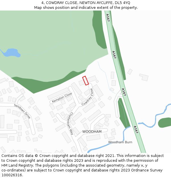 4, COWDRAY CLOSE, NEWTON AYCLIFFE, DL5 4YQ: Location map and indicative extent of plot