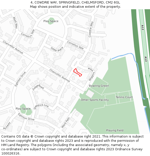 4, COWDRIE WAY, SPRINGFIELD, CHELMSFORD, CM2 6GL: Location map and indicative extent of plot