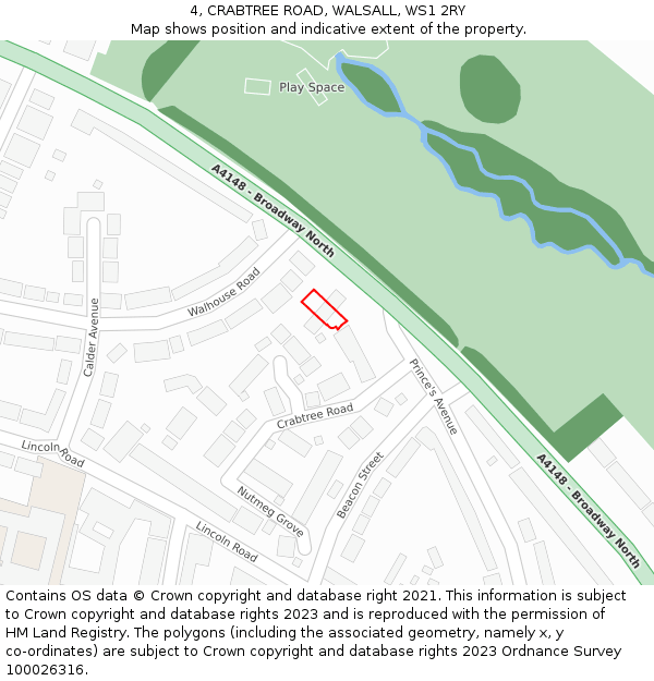 4, CRABTREE ROAD, WALSALL, WS1 2RY: Location map and indicative extent of plot