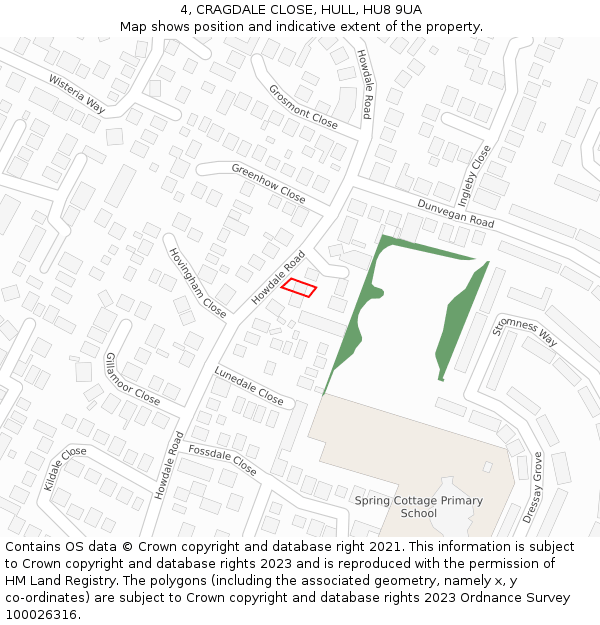 4, CRAGDALE CLOSE, HULL, HU8 9UA: Location map and indicative extent of plot