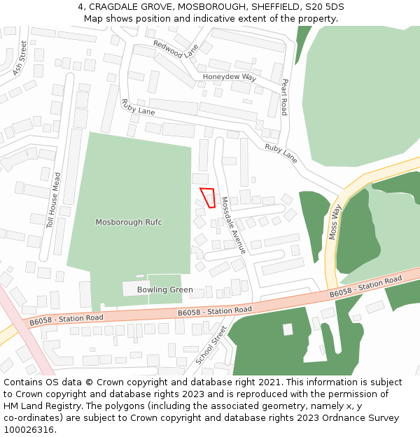 4, CRAGDALE GROVE, MOSBOROUGH, SHEFFIELD, S20 5DS: Location map and indicative extent of plot