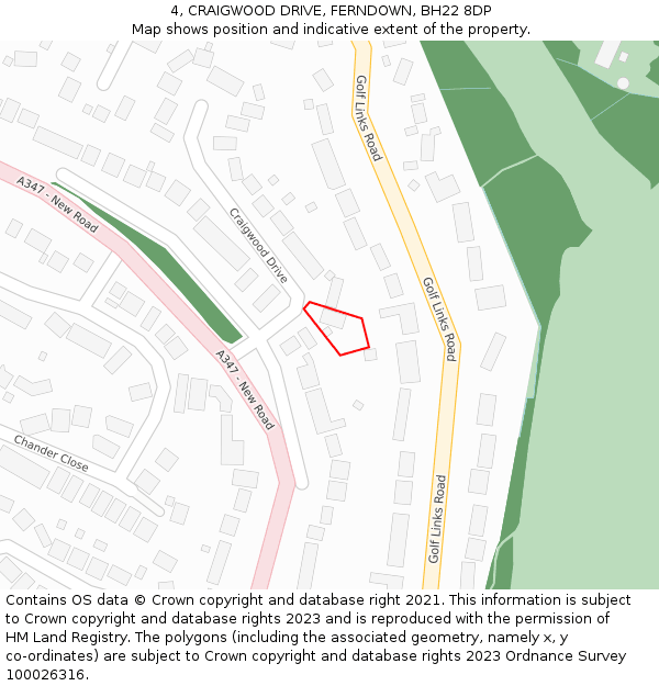 4, CRAIGWOOD DRIVE, FERNDOWN, BH22 8DP: Location map and indicative extent of plot