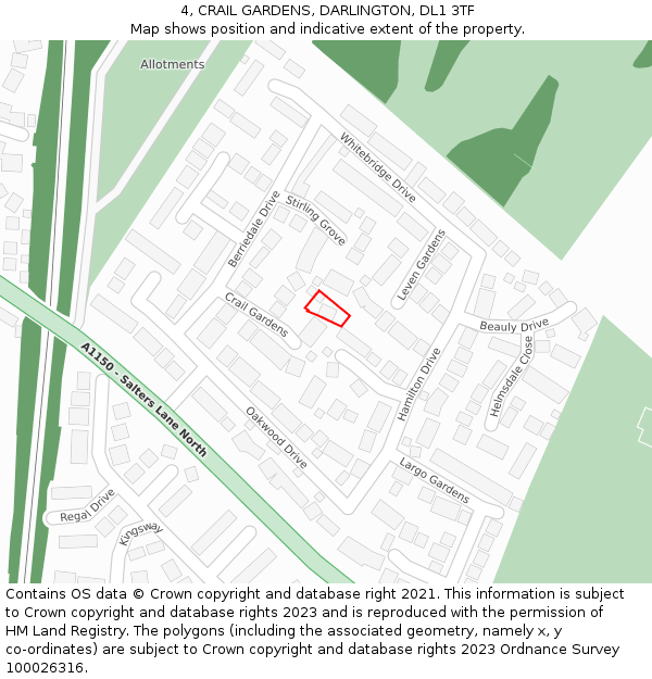 4, CRAIL GARDENS, DARLINGTON, DL1 3TF: Location map and indicative extent of plot