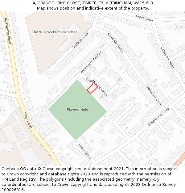 4, CRANBOURNE CLOSE, TIMPERLEY, ALTRINCHAM, WA15 6LR: Location map and indicative extent of plot