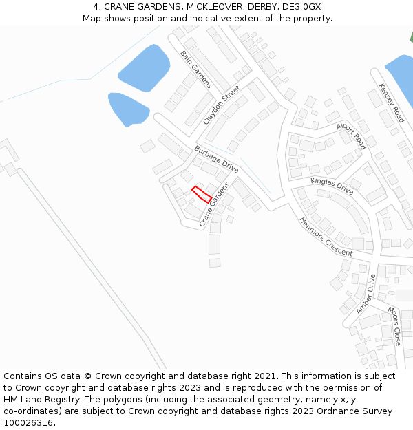 4, CRANE GARDENS, MICKLEOVER, DERBY, DE3 0GX: Location map and indicative extent of plot