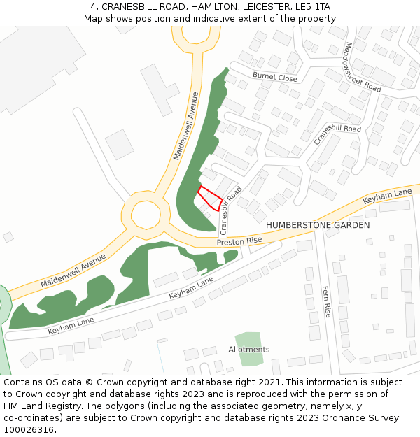 4, CRANESBILL ROAD, HAMILTON, LEICESTER, LE5 1TA: Location map and indicative extent of plot