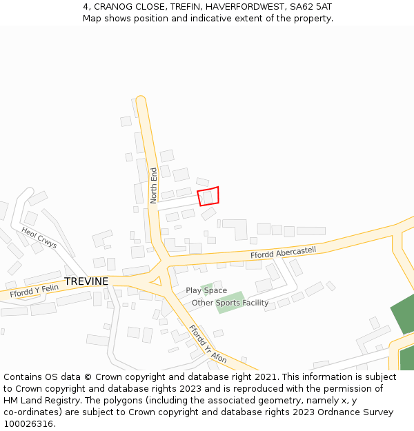 4, CRANOG CLOSE, TREFIN, HAVERFORDWEST, SA62 5AT: Location map and indicative extent of plot