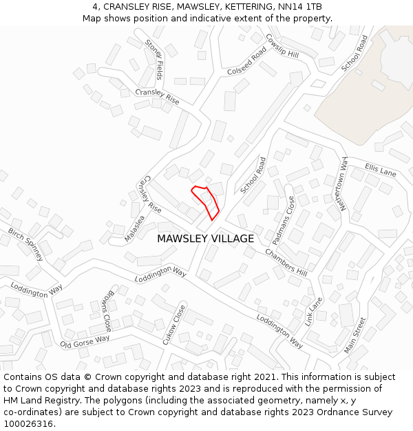 4, CRANSLEY RISE, MAWSLEY, KETTERING, NN14 1TB: Location map and indicative extent of plot