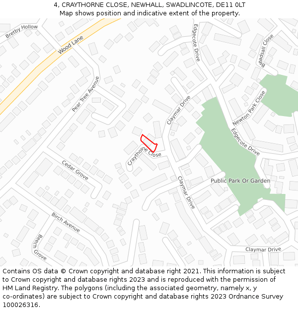 4, CRAYTHORNE CLOSE, NEWHALL, SWADLINCOTE, DE11 0LT: Location map and indicative extent of plot