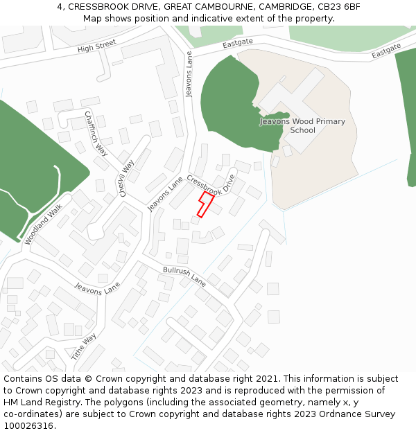 4, CRESSBROOK DRIVE, GREAT CAMBOURNE, CAMBRIDGE, CB23 6BF: Location map and indicative extent of plot