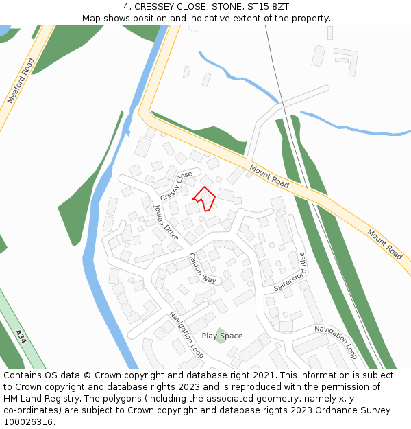 4, CRESSEY CLOSE, STONE, ST15 8ZT: Location map and indicative extent of plot