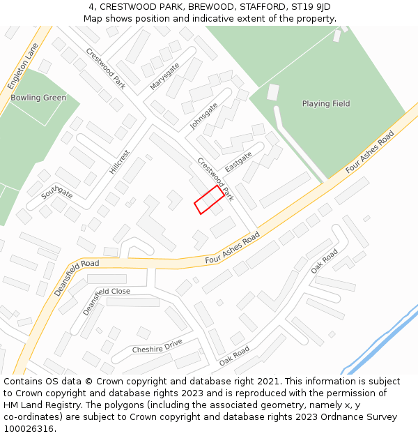 4, CRESTWOOD PARK, BREWOOD, STAFFORD, ST19 9JD: Location map and indicative extent of plot