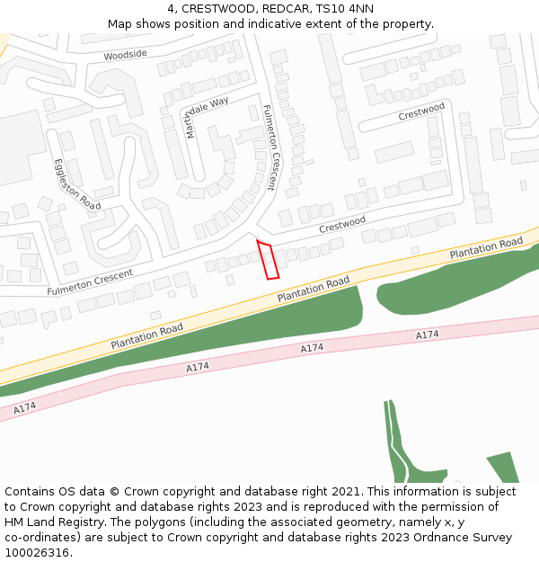 4, CRESTWOOD, REDCAR, TS10 4NN: Location map and indicative extent of plot