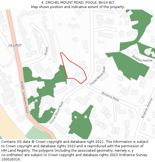 4, CRICHEL MOUNT ROAD, POOLE, BH14 8LT: Location map and indicative extent of plot