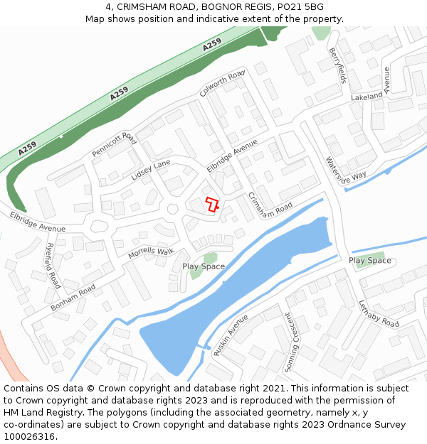 4, CRIMSHAM ROAD, BOGNOR REGIS, PO21 5BG: Location map and indicative extent of plot