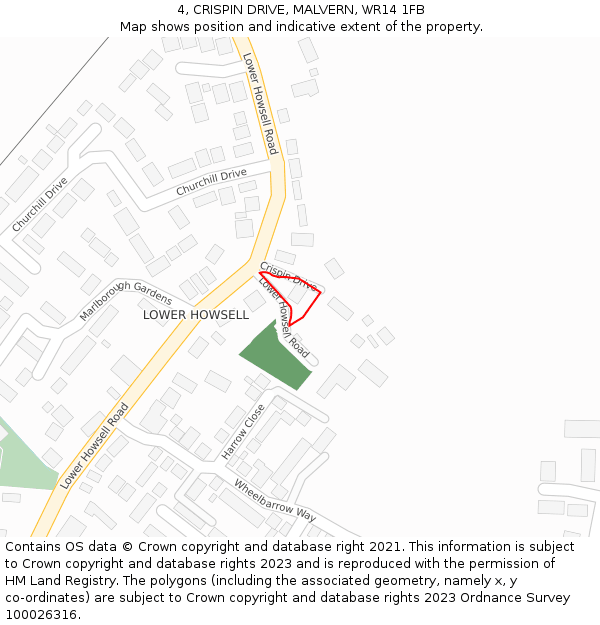 4, CRISPIN DRIVE, MALVERN, WR14 1FB: Location map and indicative extent of plot