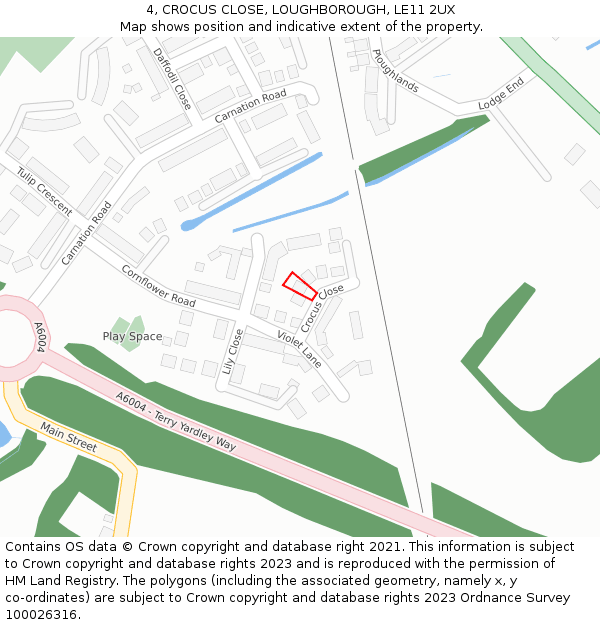 4, CROCUS CLOSE, LOUGHBOROUGH, LE11 2UX: Location map and indicative extent of plot