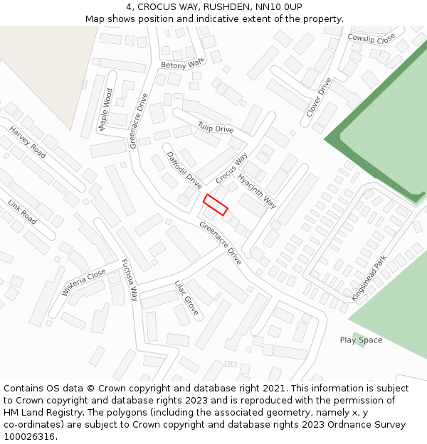 4, CROCUS WAY, RUSHDEN, NN10 0UP: Location map and indicative extent of plot