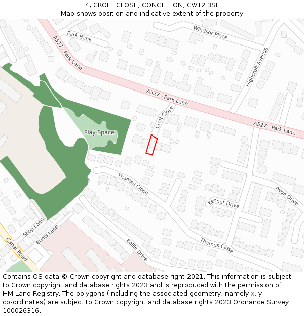 4, CROFT CLOSE, CONGLETON, CW12 3SL: Location map and indicative extent of plot