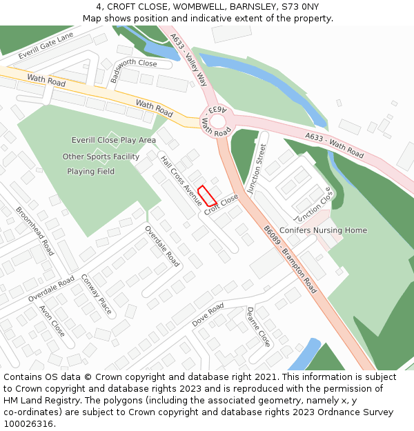 4, CROFT CLOSE, WOMBWELL, BARNSLEY, S73 0NY: Location map and indicative extent of plot