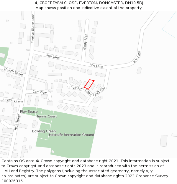 4, CROFT FARM CLOSE, EVERTON, DONCASTER, DN10 5DJ: Location map and indicative extent of plot