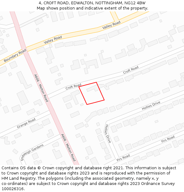 4, CROFT ROAD, EDWALTON, NOTTINGHAM, NG12 4BW: Location map and indicative extent of plot