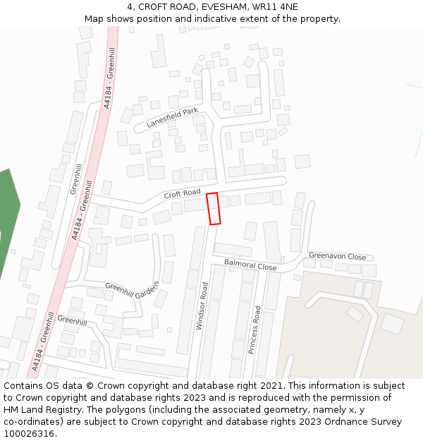4, CROFT ROAD, EVESHAM, WR11 4NE: Location map and indicative extent of plot