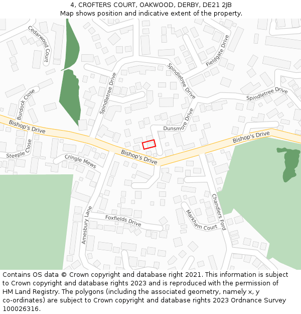 4, CROFTERS COURT, OAKWOOD, DERBY, DE21 2JB: Location map and indicative extent of plot