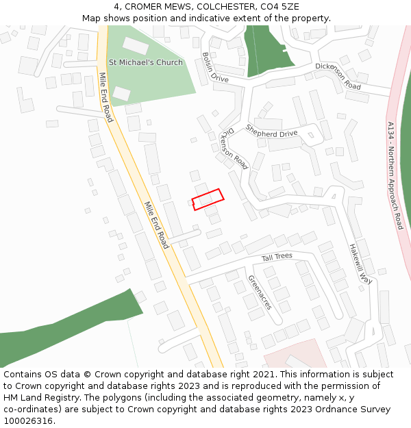 4, CROMER MEWS, COLCHESTER, CO4 5ZE: Location map and indicative extent of plot