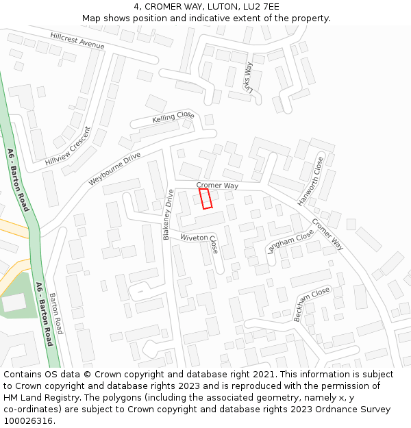4, CROMER WAY, LUTON, LU2 7EE: Location map and indicative extent of plot