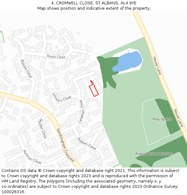 4, CROMWELL CLOSE, ST ALBANS, AL4 9YE: Location map and indicative extent of plot