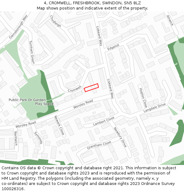 4, CROMWELL, FRESHBROOK, SWINDON, SN5 8LZ: Location map and indicative extent of plot