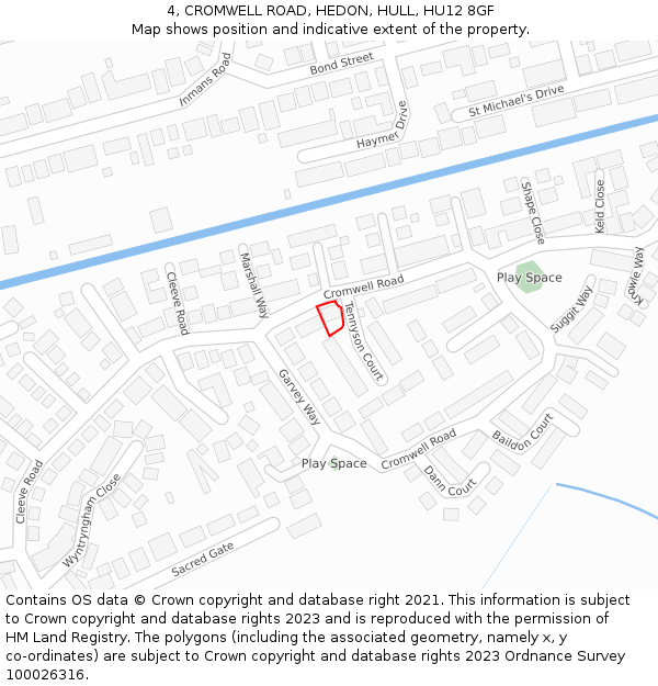 4, CROMWELL ROAD, HEDON, HULL, HU12 8GF: Location map and indicative extent of plot