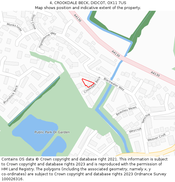 4, CROOKDALE BECK, DIDCOT, OX11 7US: Location map and indicative extent of plot