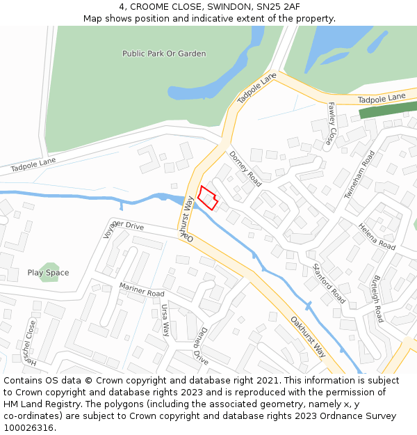 4, CROOME CLOSE, SWINDON, SN25 2AF: Location map and indicative extent of plot