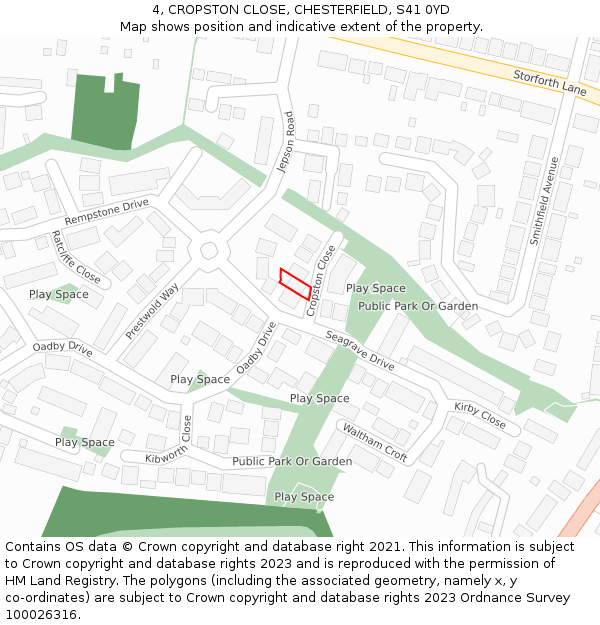 4, CROPSTON CLOSE, CHESTERFIELD, S41 0YD: Location map and indicative extent of plot