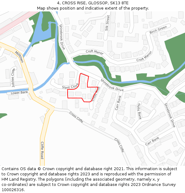 4, CROSS RISE, GLOSSOP, SK13 8TE: Location map and indicative extent of plot