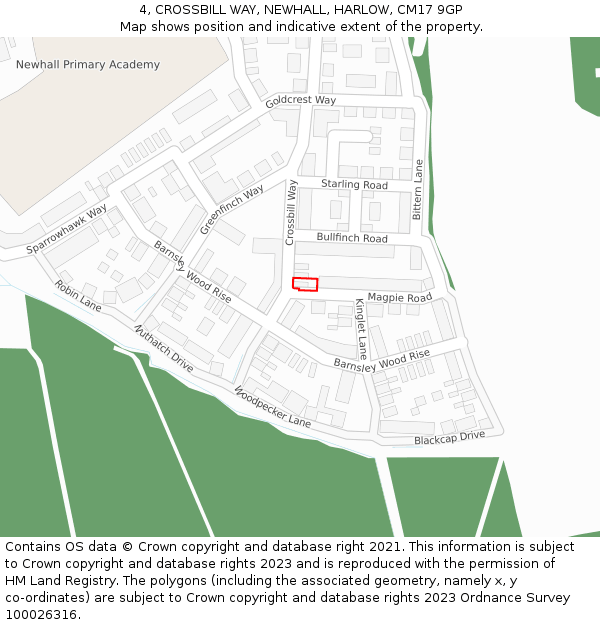 4, CROSSBILL WAY, NEWHALL, HARLOW, CM17 9GP: Location map and indicative extent of plot