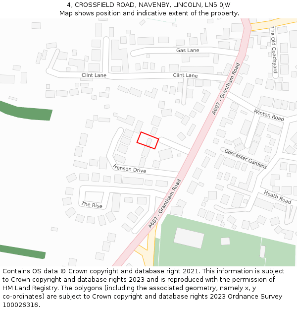 4, CROSSFIELD ROAD, NAVENBY, LINCOLN, LN5 0JW: Location map and indicative extent of plot